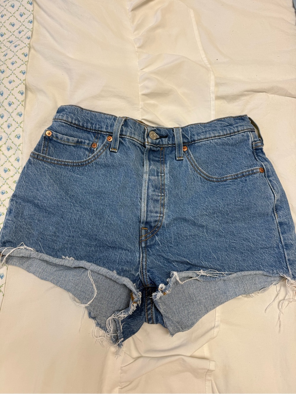 Levi's Medium Blue High-Rise Cutoff Jean Shorts